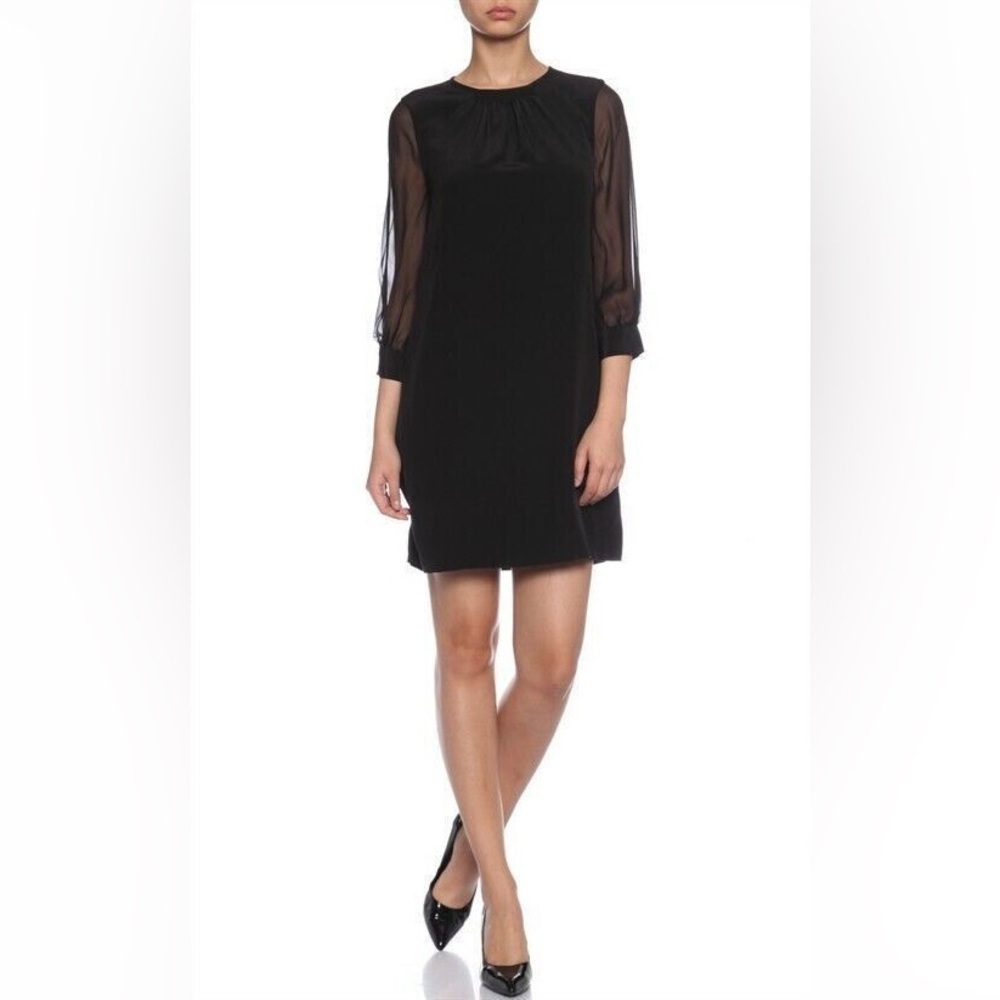 Kate Spade Black 100% Silk Shift Dress Sheer Sleeves